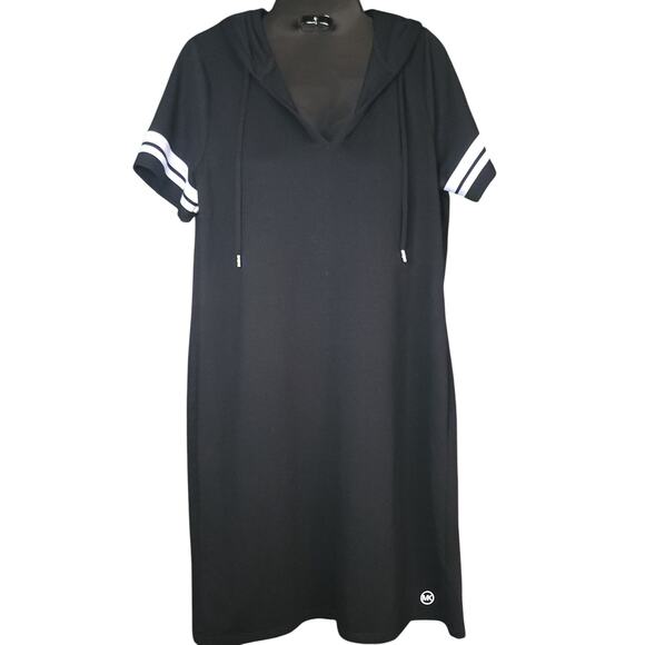 MICHAEL Michael Kors Tops - Michael Kors Sporty Hoodie Dress sz Medium Black White MK Logo Contrast Stripe
